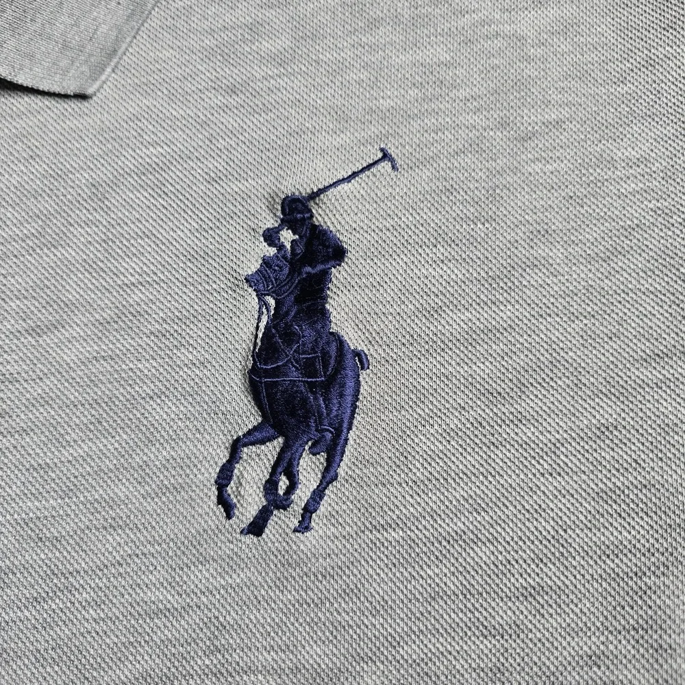Polo Ralph Lauren Big Pony Polo Mens XL Gray Navy Pique Preppy Custom Fit